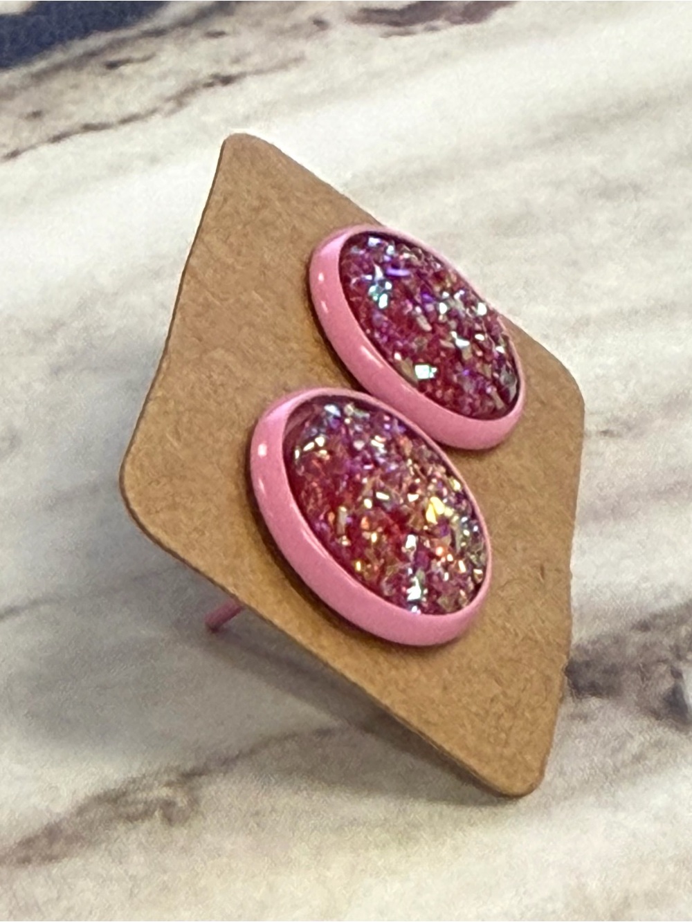 12mm Pink Sparkle round Stud Earrings - Women Accessories